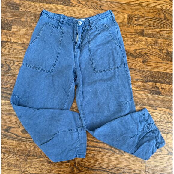 Anthropologie Wide Leg Crop Pants Linen Blend Casual Blue Trousers Size 27 GUC - Picture 1 of 7